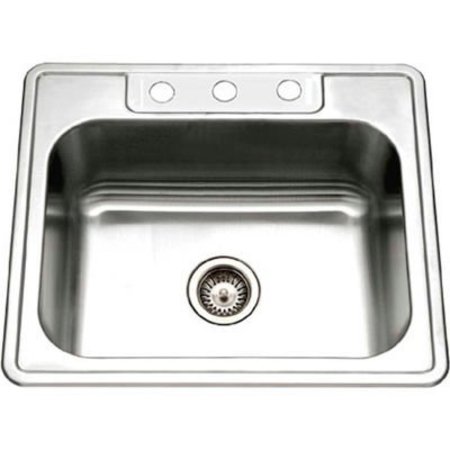 HOUZER Houzer® 2522-9BS3-1 Drop In Stainless Steel 3-Hole Single Bowl Kitchen Sink 2522-9BS3-1